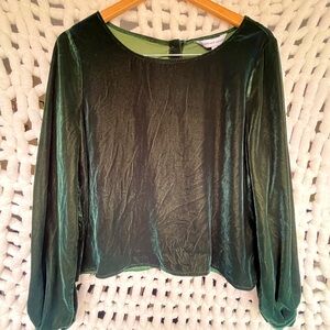 NWT | GREEN VELVET BUTTON-BACK BLOUSE
